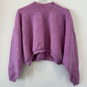 Women’s Wool Blend Purple Cropped Boxy Sweater Mock Neck Quirky Colorful Knit